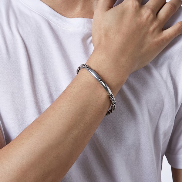 個性扭繩造型硫化 純銀 男款手環/手鍊飾品
