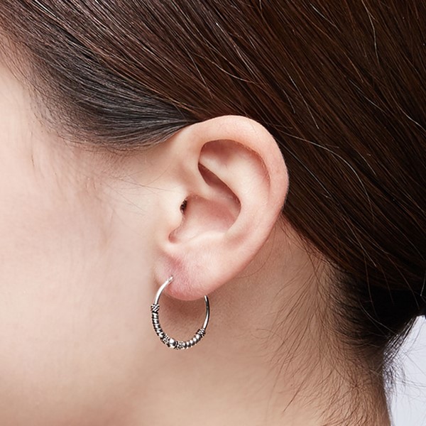 大器交織單珠麻花硫化一對販售 純銀 女款耳環飾品