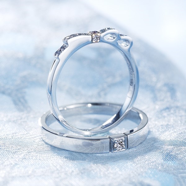 璀璨之星(蝴蝶結款) 雙色鉑金(白金)鑽石結婚對戒