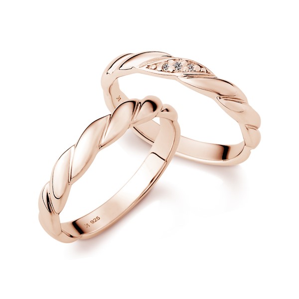 愛交織捲花設計感 黃金(14K金)鑽石結婚對戒