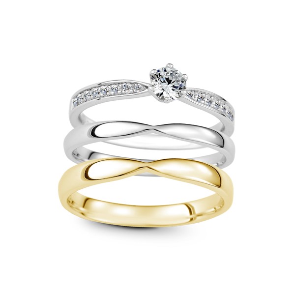 純粹的愛 黃金(14K金)鑽石結婚套戒(三件組)