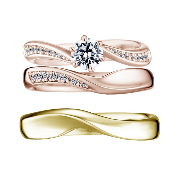 愛的禮物 黃金(14K金)鑽石結婚套戒(三件組)
