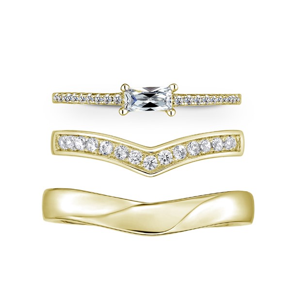 只為芳心方鑽 黃金(14K金)鑽石結婚套戒(三件組)