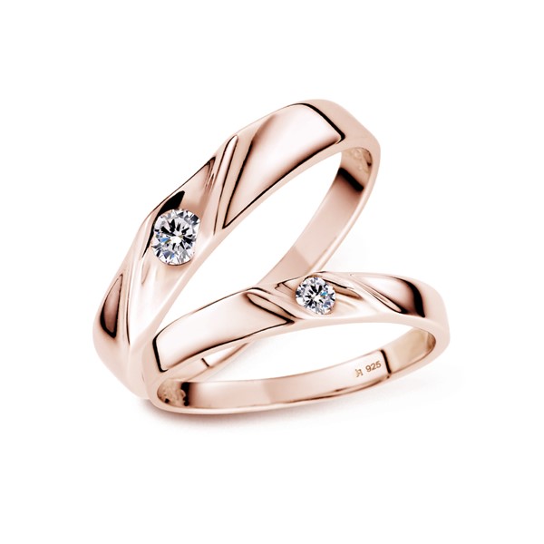 流星流線感 玫瑰金(18K金)鑽石結婚對戒