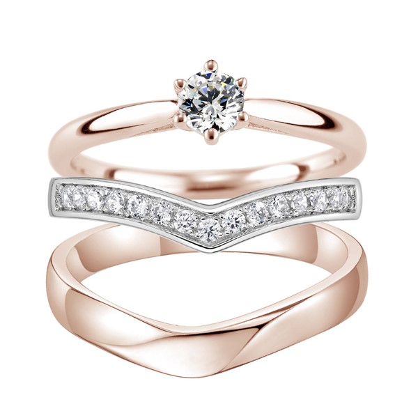 最美的時刻 玫瑰金(18K金)鑽石結婚套戒(三件組)