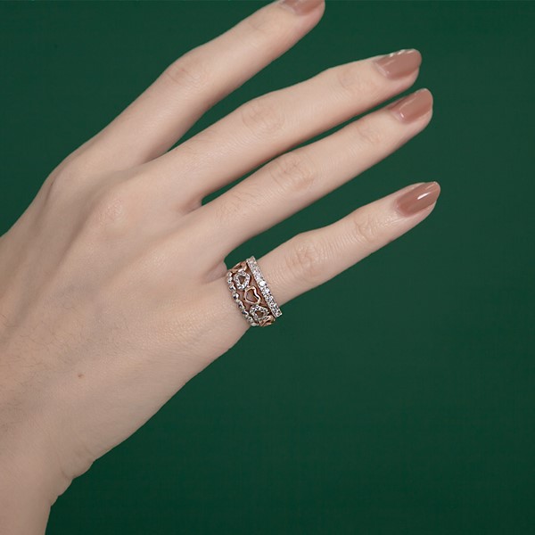 愛心電感應組合戒 純銀 女款戒指飾品