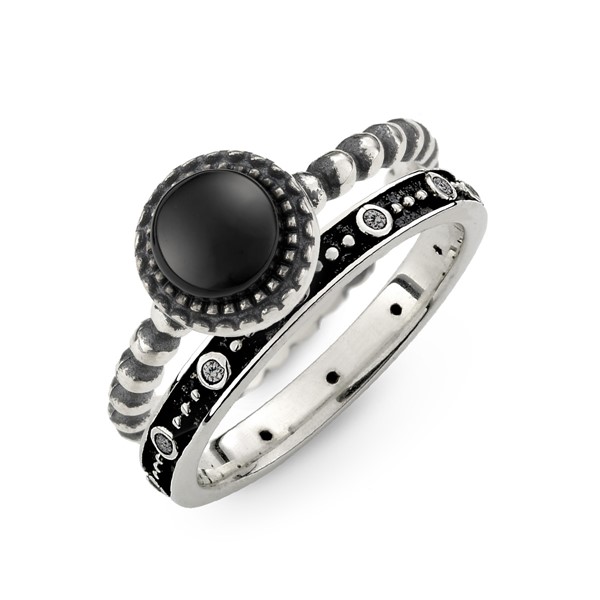 個性女王風範硫化染黑組合戒 純銀 女款戒指飾品