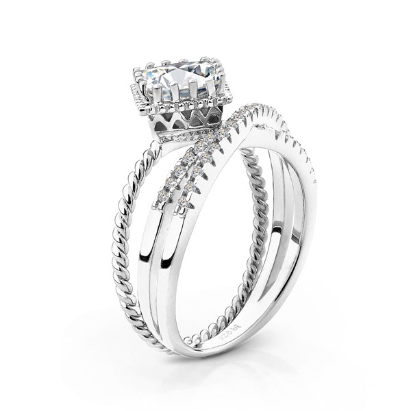 菱形造型晶鑽組合戒 純銀 女款戒指飾品