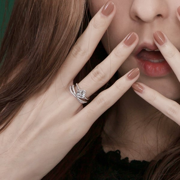 菱形造型晶鑽組合戒 純銀 女款戒指飾品