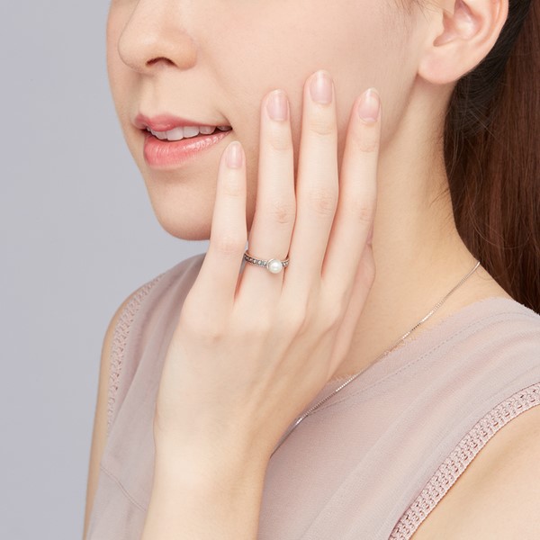 優雅珍珠染黑 純銀 女款戒指飾品