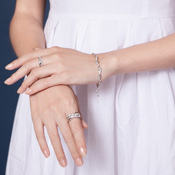 氣質流線雙鑽奢華 925純銀 女款戒指飾品