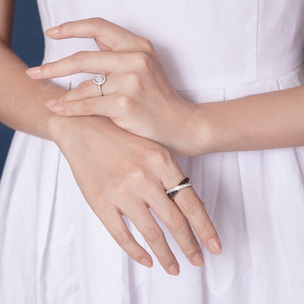 氣質雙色璀鑽系列 925純銀 女款戒指飾品