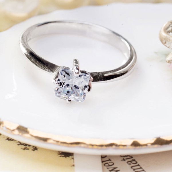 迷幻方型鋯鑽簡約戒指 純銀 女款戒指飾品