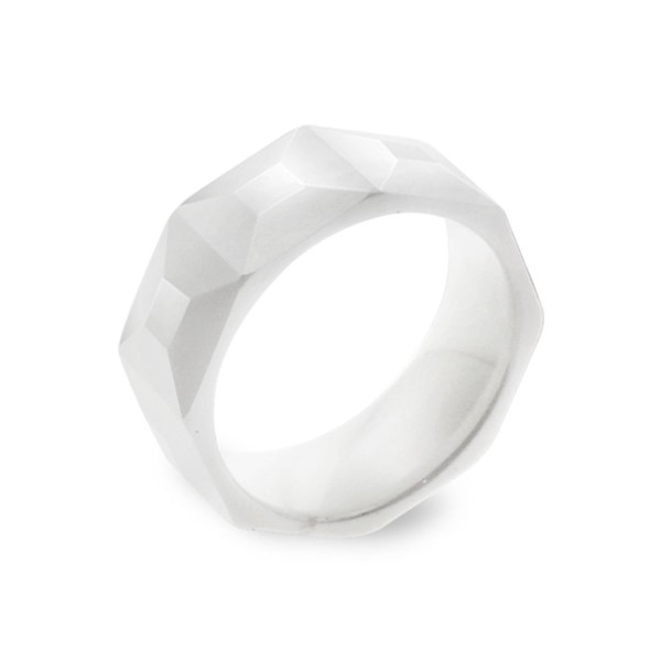 經典純淨白立體方格寬版 陶瓷 女款戒指飾品