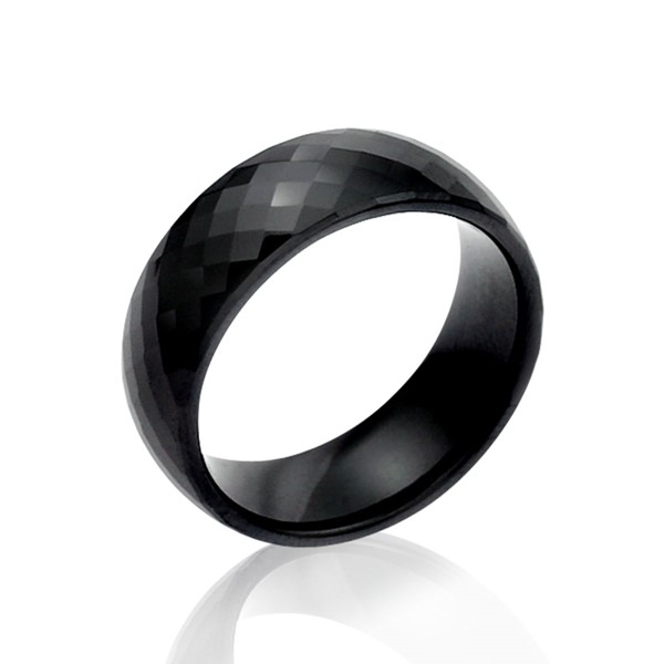 經典時尚黑菱格紋寬版 陶瓷 男款戒指飾品