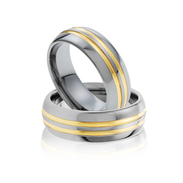 經典金色雙線 鎢鋼 男款戒指