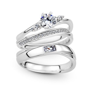 濃情蜜意 鉑金(白金)鑽石結婚套戒(三件組)