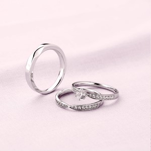 純白愛戀 鉑金(白金)鑽石結婚套戒(三件組)