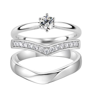 最美的時刻 鉑金(白金)鑽石結婚套戒(三件組)