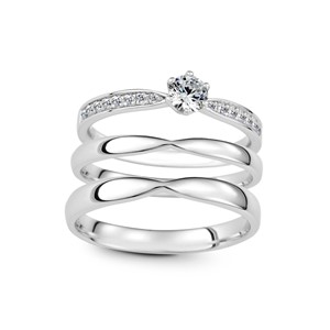 純粹的愛 鉑金(白金)鑽石結婚套戒(三件組)