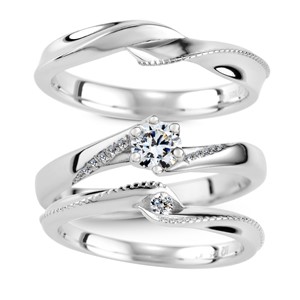 守護愛情 鉑金(白金)鑽石結婚套戒(三件組)